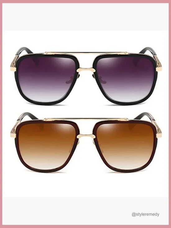 Oversized Square Aviator Sunglasses Gold Alloy Frame UV 400 Protection - Picture 2 of 7